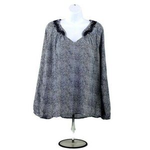 Skies Are Blue Blue White Long Sleeve Embroidered Peasant Top Womens Size Large